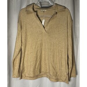 Madewell Womens Sweater Oatmeal Collar Ribbed  Long Sleeve Sz Small NWT